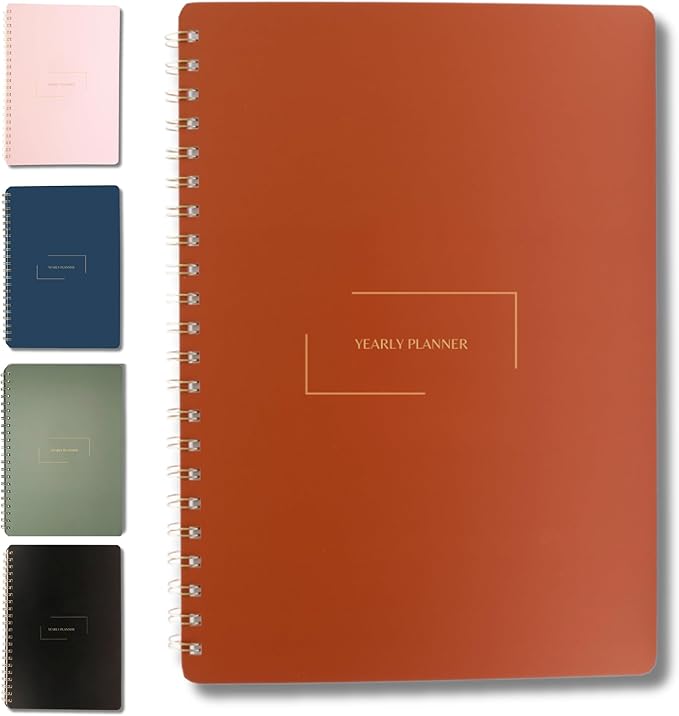 | Undated Yearly, Daily, Weekly, Monthly Planner | 8.25" x 11.75" | To Do List Notebook for Work | Simple Design | Multiple Layouts | Academic Planner and Organizer Notebook (Rust, Yearly Planner - Portrait)