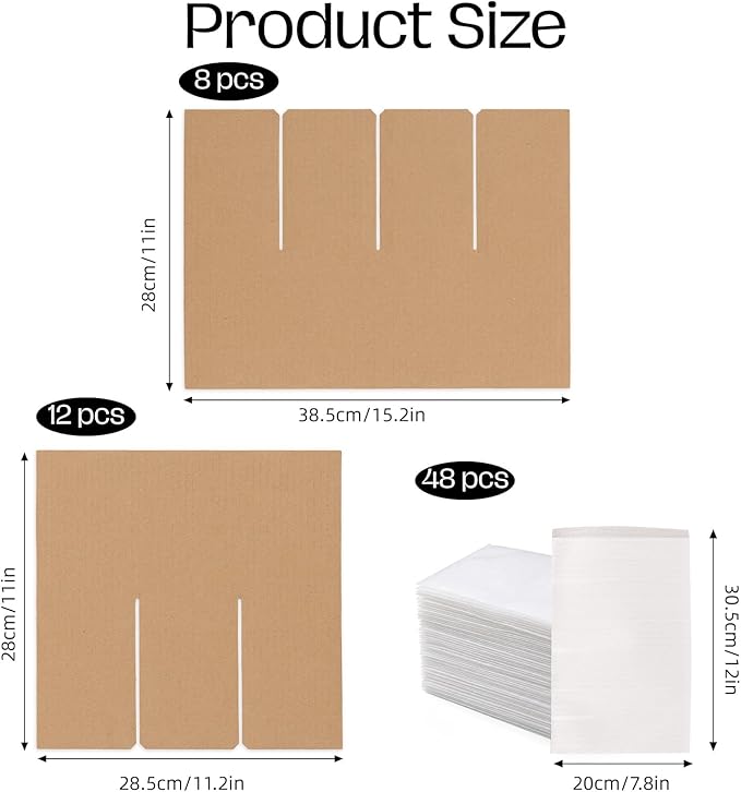 CRUGLA 16x12x12 Wine Bottle Divider Insert Kit Set of 4, 12-Cell Cardboard Grid with Foam Sleeves, Glass Packing Kit for Moving, Storage or Shipping (Outer Box Not Included)
