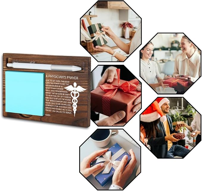 Wooden Sticky Note Holder for Physicians, A Physician's Prayer Gift, Inspirational Office Desk Organizer, 16.5 x 12 x 1.5 cm,LQQ18