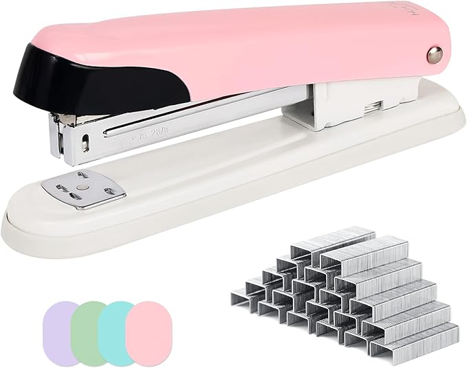 Metal Stapler, 6.5-Inch Desktop Stapler, 25 Sheet Capacity, Includes 1000 Staples for Office Durable Use (1, Powder)