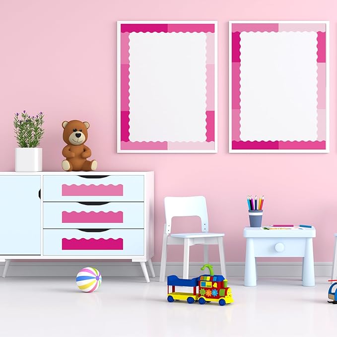 Qyeahkj 85 Feet Pink Bulletin Board Border Classroom Scalloped Pink Bulletin Board Paper 6 Scalloped Border Trim DIY Supplies for Back to School Home Office Wall Decor,72 Pcs
