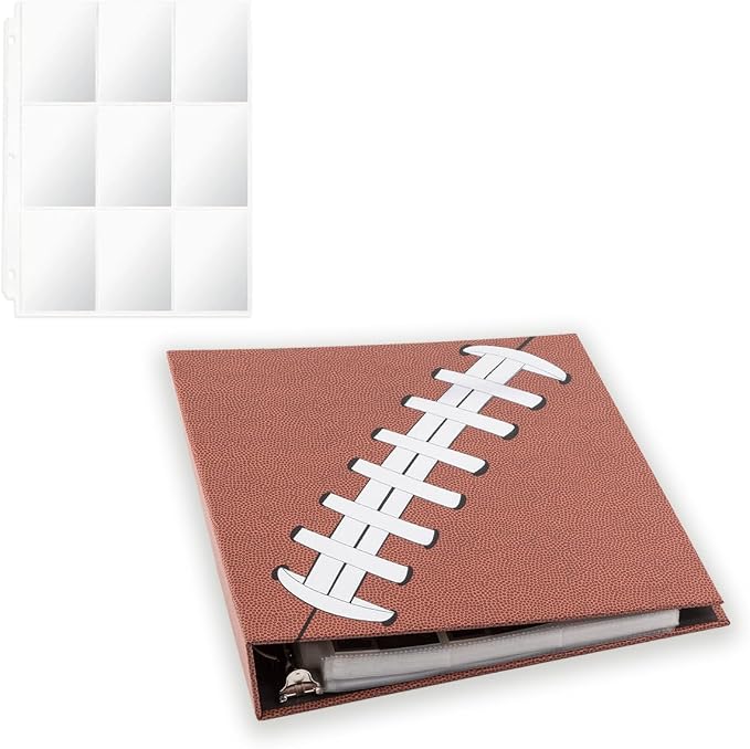 Football Card Binder with 50 Transparent Sleeves | Pigskinz Texture by All Star Products | Real Football Look & Feel | Patented 3-Ring Album for Trading Card Protection