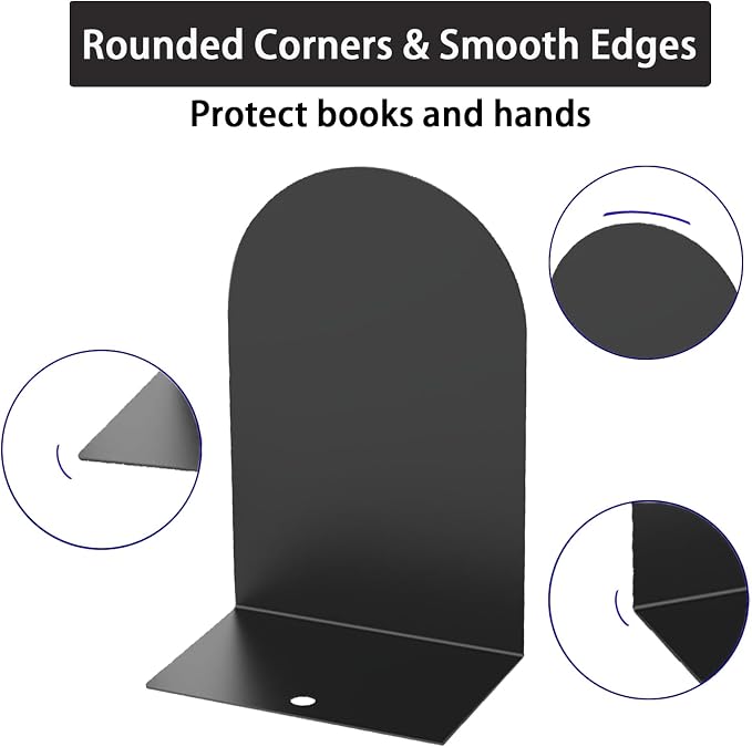 MerryNine Metal Book Ends, 8 Pack Black Bookends for Shelves, Book Holder for Heavy Books, Book End for Kids Books, Decoration Bookend for Home Office (8, Black)
