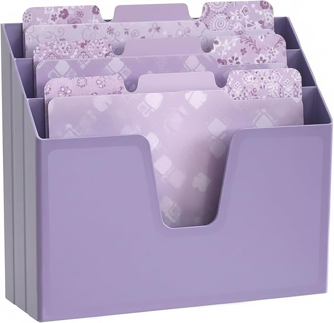 Acrimet Horizontal Triple File Folder Holder Organizer, Open Top Desktop Document Sorter for Letter Size Papers & Folders, Plastic (Solid Purple)