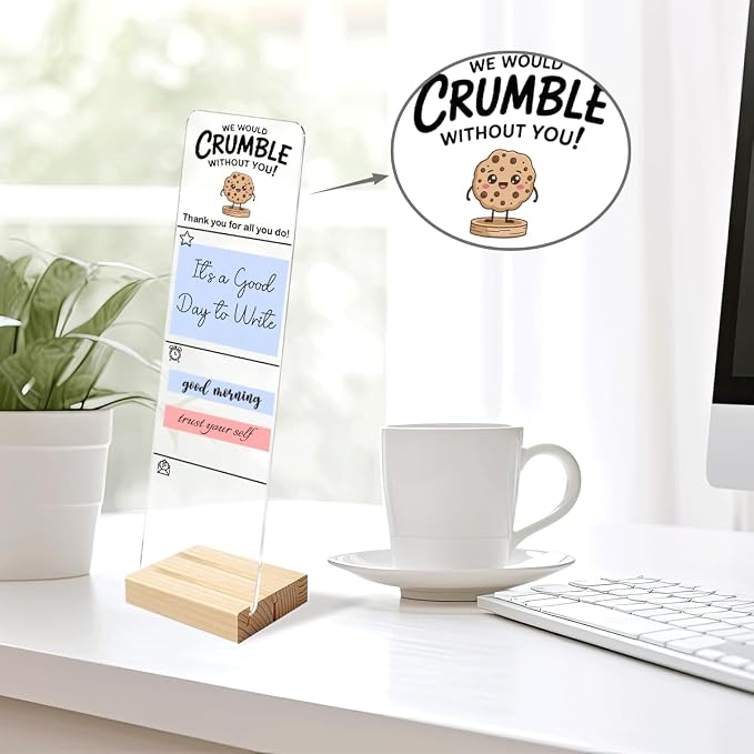 Sticky Notes Monitor Memo Board Acrylic Holder with Removable Wooden Base, We Would Crumble Without You Logo Desk Set with 200 Sheets Two Sizes Sticky Notes, Office Desk Accessories Organizer