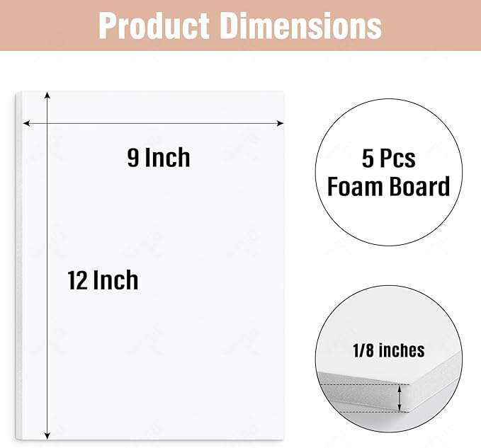 Golden State Art, Acid Free 5 Pack 9x12 White Foam Boards Foam Core Poster Board, 1/8'' Thick Polystyrene Foam Sheet for Projects, Mounting, Crafts, Art and Presentations