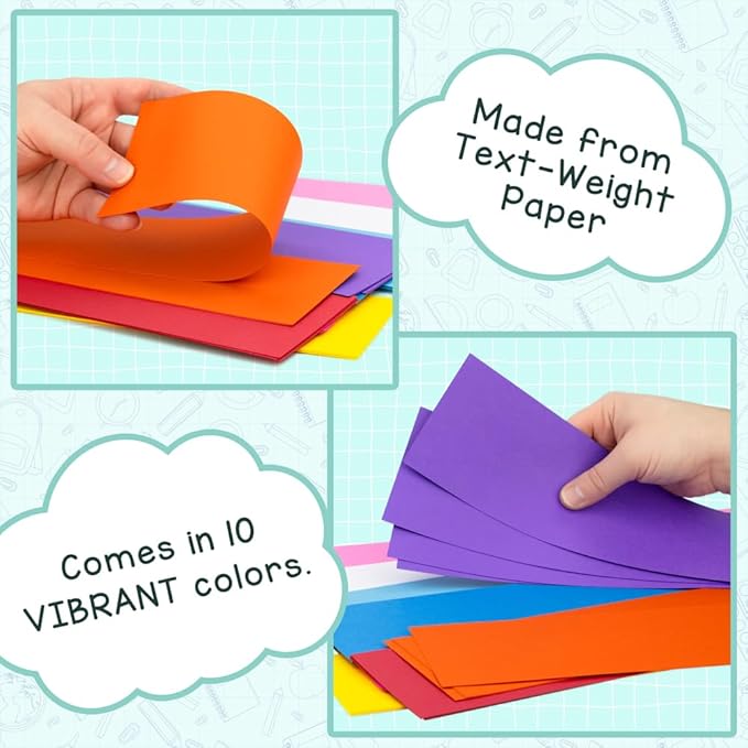 Hygloss Unruled Sentence 3" x 23" Text Weight Paper 10 Assorted Colors, Ideal Teacher Supplies for Classroom-Pack of 250 Strips