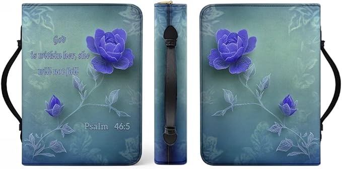 PU Bible Covers for Women Girls Small Bible Case with Handle Bible Bag with Leather Bookmark,Purple Flower Scripture
