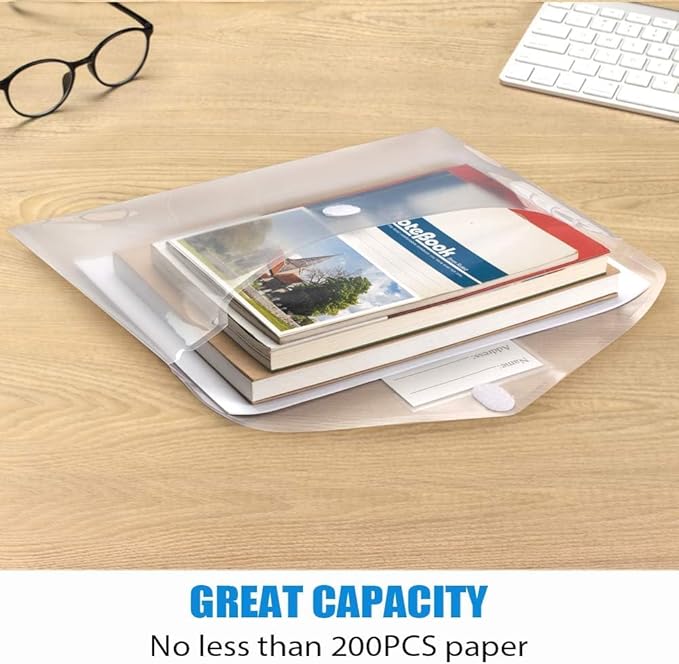 Sooez 36 Pack Plastic Envelopes Poly Envelopes, Clear Document Folders US Letter A4 Size File Envelopes with Label Pocket for School Home Work Office Organization, Clear