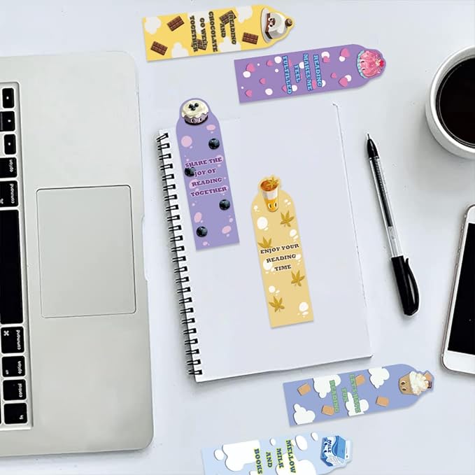 30 Pcs Cute Food Bookmarks for Kids Food Theme Bookmark Cartoon Bookmark for School Office Students Teens Book Reading Lovers Classroom Favors