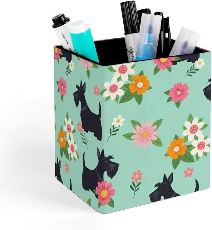 Men's Fashion Pencil Pen Holder Cup, Waterproof Office Supplies, Waterproof Multifunctional Office Supplies Black Scottie Dog Floral