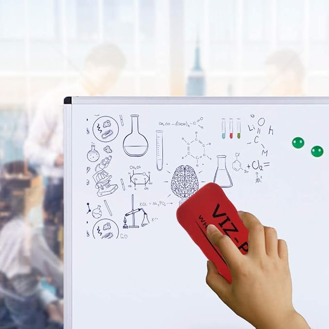 VIZ-PRO Dry Erase Board/Magnetic White Board, 48 X 32 Inches, Silver Aluminium Frame, with 12-Count Markers