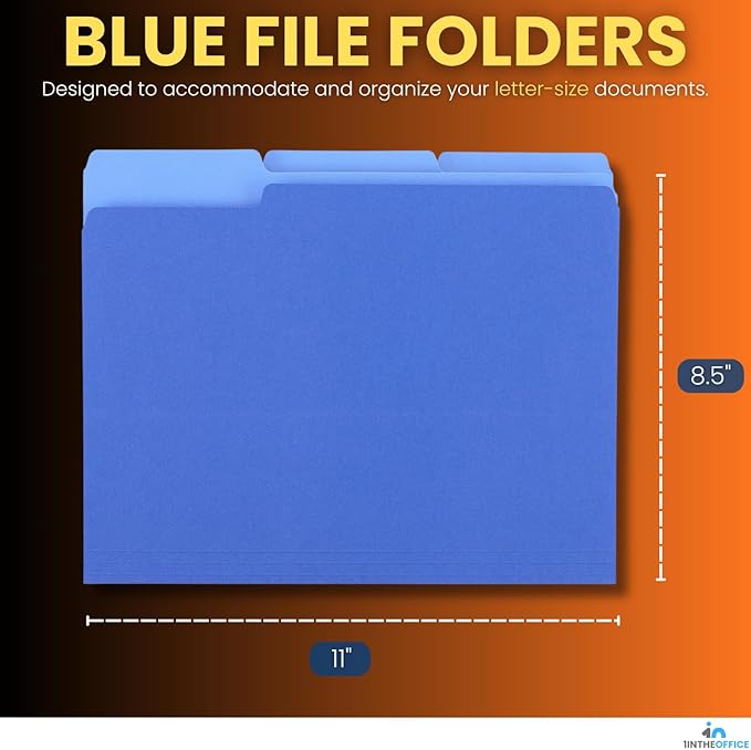 1InTheOffice Blue File Folders Top-Tab File Folders, 3 Tab, Blue Folders, Letter Size, 25/Pack
