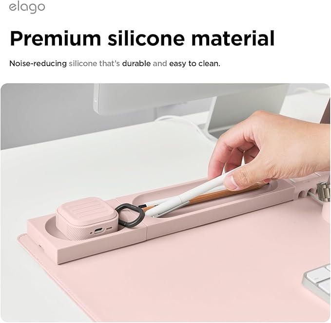 elago Smart Magnetic Desk Mat Pencil Tray – Soft Silicone Organizer for Office Supplies, AirPods, Glasses, Pens – Noise-Free, Washable, Item for Desk Management [Medium-Small Set] (Lovely Pink)