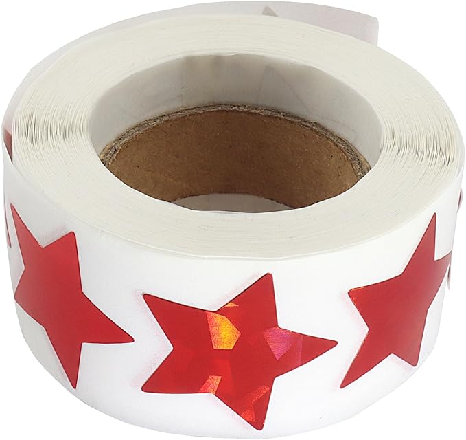 500 Pcs 1 Inch Red Star Stickers, Glitter Self Adhesive Star Labels for DIY Crafts Classroom Student Planner Teachers Supplies (1 Roll)