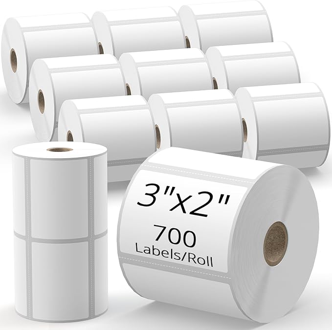 3x2 Direct Thermal Labels – White Peforated Shipping Label Compatible with Zebra, Rollo, MUNBYN Thermal Printers for Internet Postage Labeling | 12 Rolls (700/Roll) – Total 8400 Labels