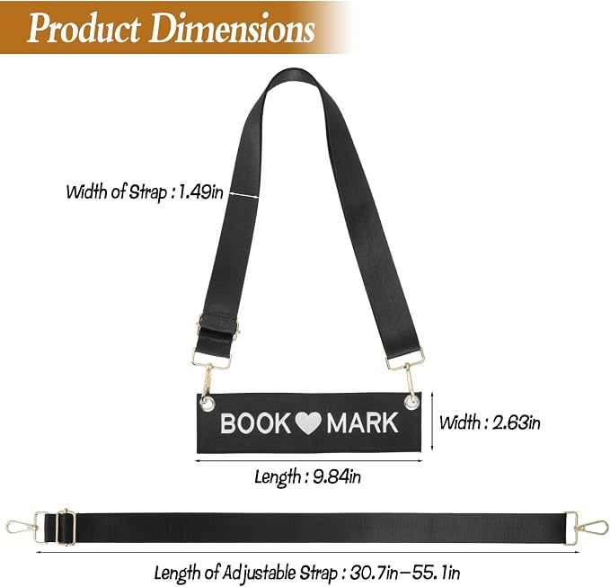 2 Pack Adjustable Crossbody Bookmark with 10 Inch Detachable Strap Embroidered Leather Book Carrier for Women Hands-Free Reading Accessories Book Marks for Book Lovers and Readers