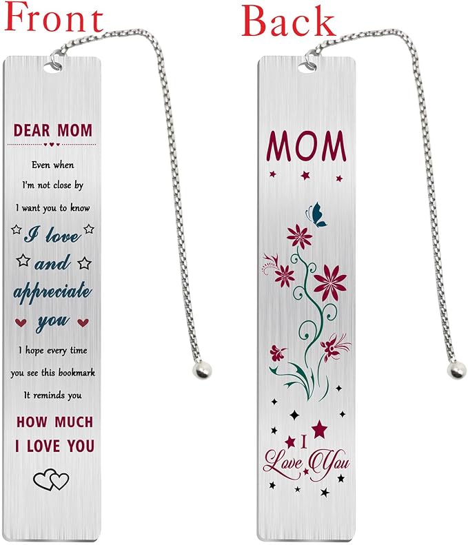 Jzxwan Bookmark Gifts for Mom, Happy Birthday Retirement Mom Bookmark, I Love My Mom Gifts from Daughter Son, Thank You Mother Present for Women