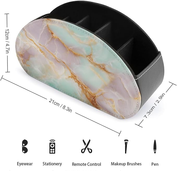 Pink Mint Lemon Marble Texture Remote Control Holder with 5 Compartments Leather TV Remote Caddy Remote Storage Box Desktop Organizer for Pen/TV Remotes/Media Controllers/Office Supplies