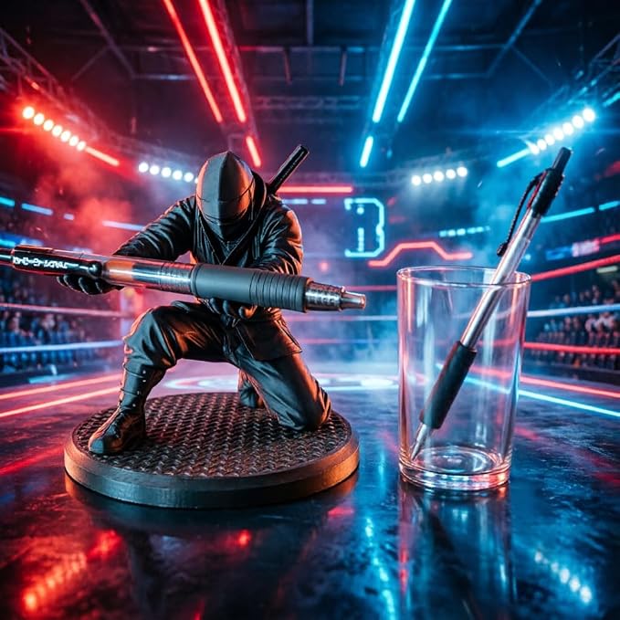 HUBAI 2 Packs Ninja Pen Holder For Desk,Ninja Warrior Pen Holder With Sword And Weapon Accessories,3D Printed Creative Ninja Desk Organizer with Sword,Office Desk Accessories(Red and Black)