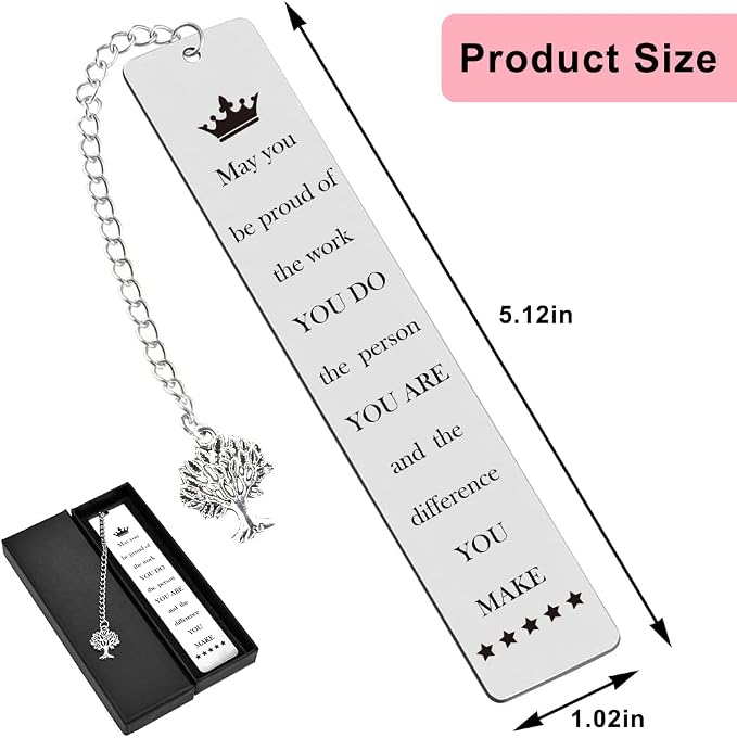 Quimoy Bookmark,Cute Metal Bookmarks for Women with Chain,Book Marks for Book Lovers Teachers Students Summer Back to School New Year Retirement Birthday Gifts Christmas Stocking Stuffers
