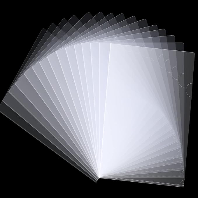 100 Pcs Clear Document Folder Project Pocket for US Letter / A4 Size - Transparent L-Type Plastic Folder