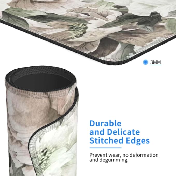 Voltique Mouse Pad Small Desk Mat, Floral Computer Mousepad with Stitched Edges Non-Slip, Keyboard Mouse Pad for Desktop Office Desk Accessories