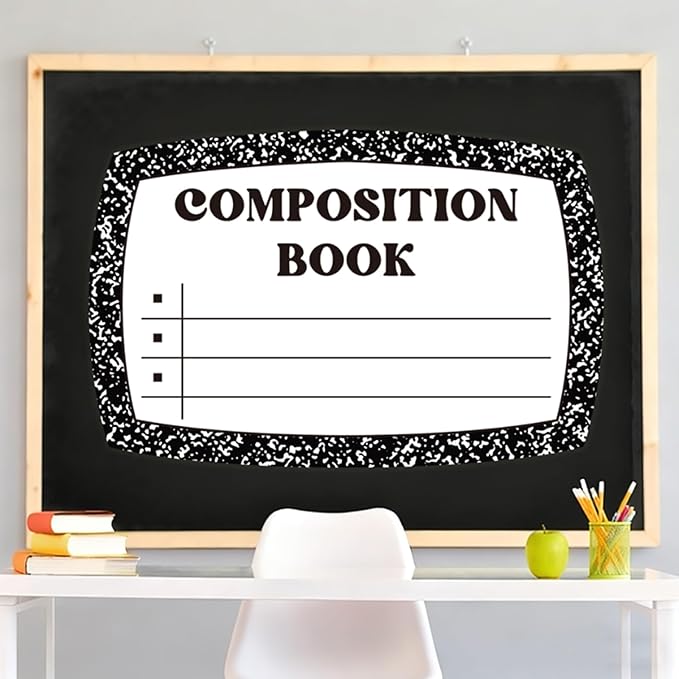 Whaline 4Pcs Composition Book Bulletin Board Paper Classroom Decorations White Black Composition Notebook Cover Paper for Back to School Decorative Supplies
