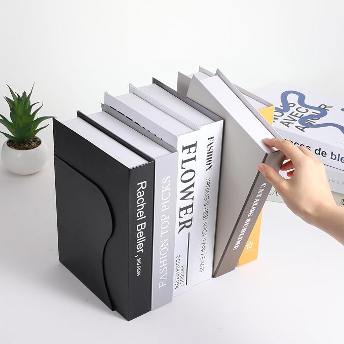 2 Pack Adjustable Bookends for Heavy Books - Expandable Book Ends to Hold Books Heavy Duty, Metal Book Organizer with Anti-Slip Design for Shelves, Desk & Office (Black)