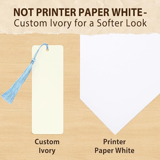 75 pcs Blank Bookmarks with Colorful Tassels – 350gsm Cardstock Bookmark Blanks for DIY Crafts, Holiday Gift Tags, Classroom Projects & Reading Rewards – 5.5 x 2 inch Bookmark Kit (Ivory White)