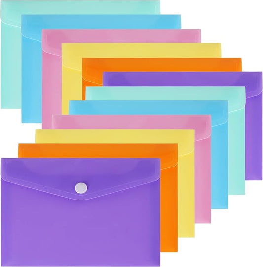 Plastic Envelopes 10 Pack Clear Document Folders，Plastic Envelopes with Snap Closure, Poly Folder File Folder for School Home Work Office Organization (6.1 * 4.5 inch)