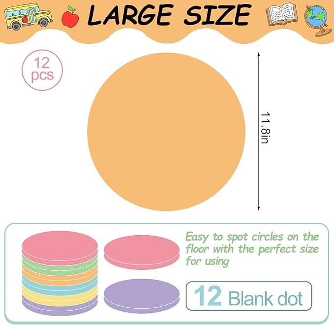 JarThenaAMCS 12PCS 12'' Pastel Dry Erase Dots Circles Spots Decals Colorful Waterproof Removable Marker Stickers for School Classroom Wall Whiteboard Teachers Teaching Students Supplies