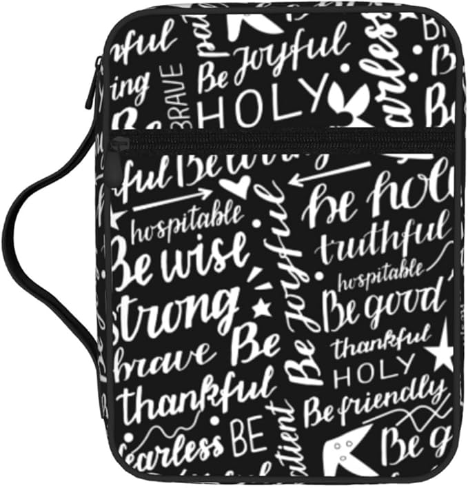 Christian Religion Bible Verses Black and White Bible Cover Case Carrying Book Protector Case Bible Study Supplies Accessories Holder Case Christian Gift for Women Men