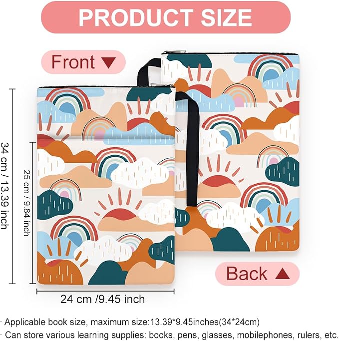 2pcs Polyester Books Sleeve 34cm(13.4inch) x24cm(9.45inch) Clouds Book Protectors with Zipper and Front Pocket Birthday Gift for Students Teachers and Reading Lovers