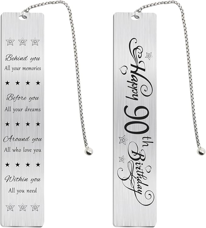Jzxwan 90th Birthday Gift Ideas - Stainless Steel Bookmark with Inspirational Letter for Men and Women