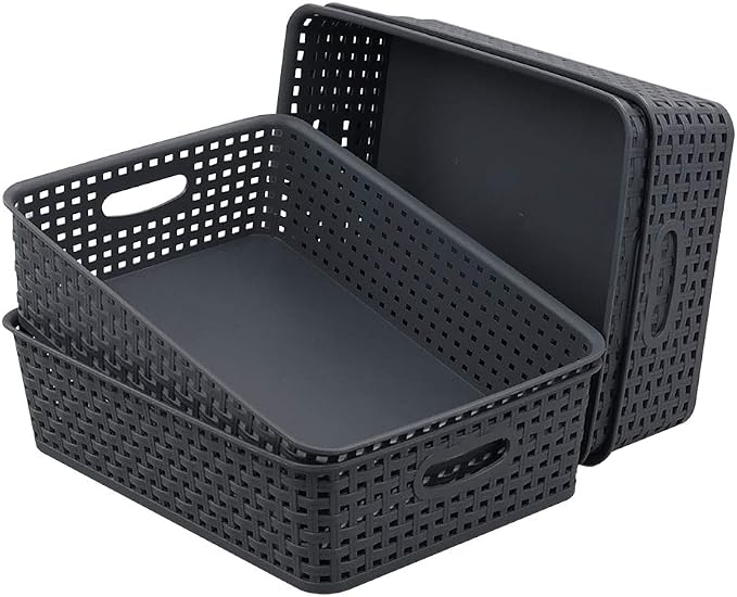 Idotry 4 Packs Plastic Paper Storage Basket, Gray