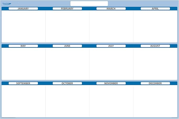 Sky Blue 12-Section Objective Planner: Horizontal 24"x 38", Jan-Dec. Complete with Dry-Erase Marker and Eraser