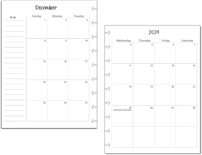 2026 Monthly Planner Calendar Refills for 9 Disc Classic Planners, Loose-Leaf Inserts, 12 Month 9-Disc Planner, 7x9.25 Size Monthly Calendar Refills (Love)