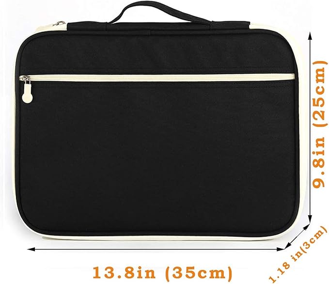 JAKAGO A4 Travel Portfolio Multifunctional Document Organizer Zippered Case for Office Supplies (Black)