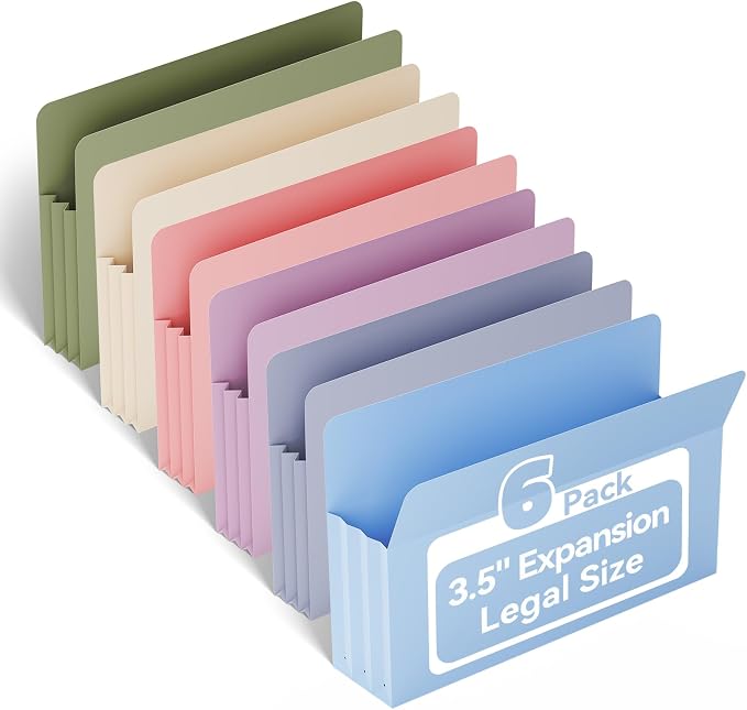 Ansook Leagl Size Expanding File Folders,6 Pack 5.25" Accordion File Pockets Folders,Heavy Duty Expandable File Folders for Cabinet,with Straight-Cut Tab,Holds 8.5" x 14" documents & Manila Folder