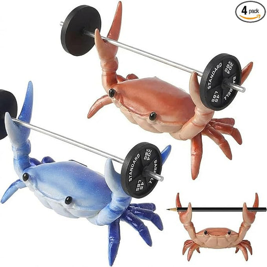 4Pcs Weightlifting Crab Pen Holder with Mini Barbells, Funny Desk Decor Organizer Accessories Set, Novelty Office Gifts for Coworkers Adults Men, Cute Stand for Pencils Makeup Brushes(Red+Blue)