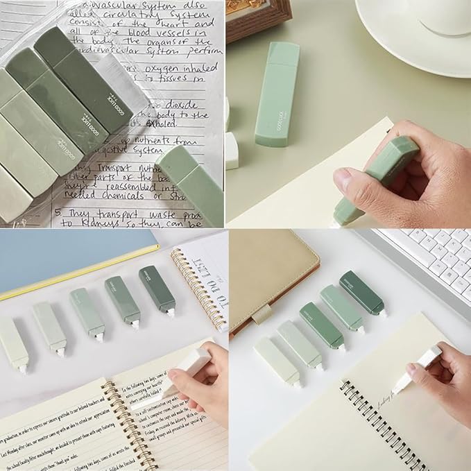 SagaSave 6 Pcs Correction Tapes Quick Dry Tear Resistant Shaped Applicator Instant Corrections Correct Wrong Writing for Office Home(Green)