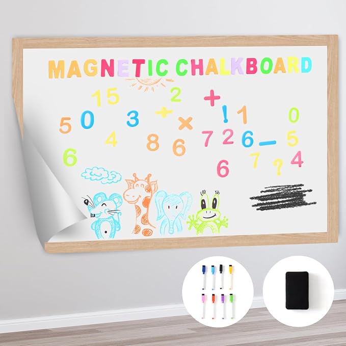 Magnetic Dry Erase Whiteboard Paper 50 x 18 Inch, Self Adhesive White Board Sticker for Wall, Peel and Stick Wallpaper With 50 Magnetic Letters, for Home Office School