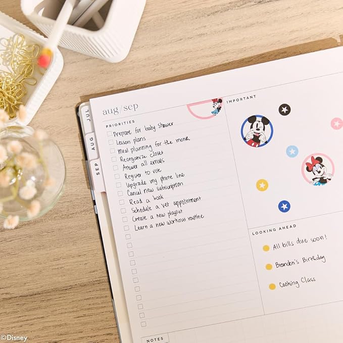 Organized by Happy Planner Disney Dated 12-Month Planner, Jul. 2026–Jun. 2027, Big Size, Dashboard Layout, Twin-Loop Binding, 3 Extra Months, 1 Sticker Sheet, 8.5" x 11", Bright Day Mickey