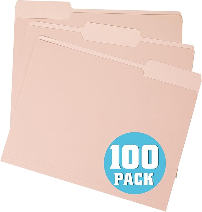 pmybupo Peachy-Pink File Folders,100 Pack Manilla Folders 8.5x11,Colored File Folders Home Office School Supplies for Documents Files Paper