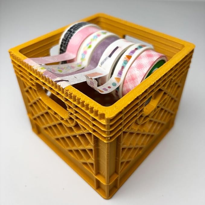Mini Milk Crate Washi Tape Dispenser - Cute Art Wrapping Paper Cutter - Fun Desk Accessories- Unique Unusual Crafting Storage - Useful Novelty Practical Gag Gifts Vintage Decor Accents