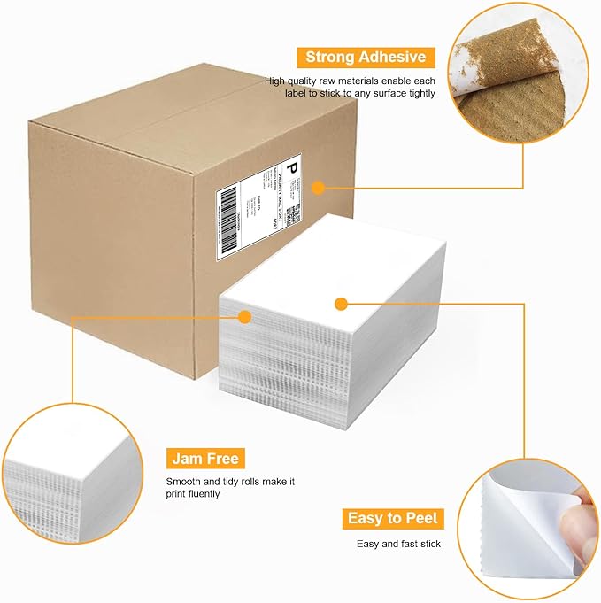 4000 Labels/8 Stacks 4" x 6" Fanfold Direct Thermal Shipping Address Labels Compatible with Zebra 2844 & Rollo Printer