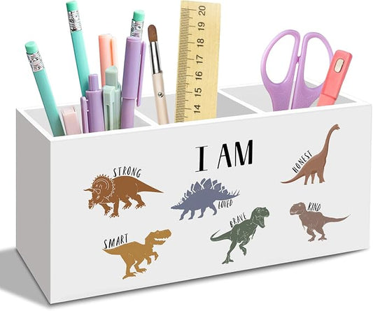 Boys Dinosaur Pen Pencil Holder for Desk, Inspirational Dino Office School Desk Accessories, Dinosaur Pen Holders Organizer for Kids Boys Toddler Room Classroom Bathroom Nursery Playroom