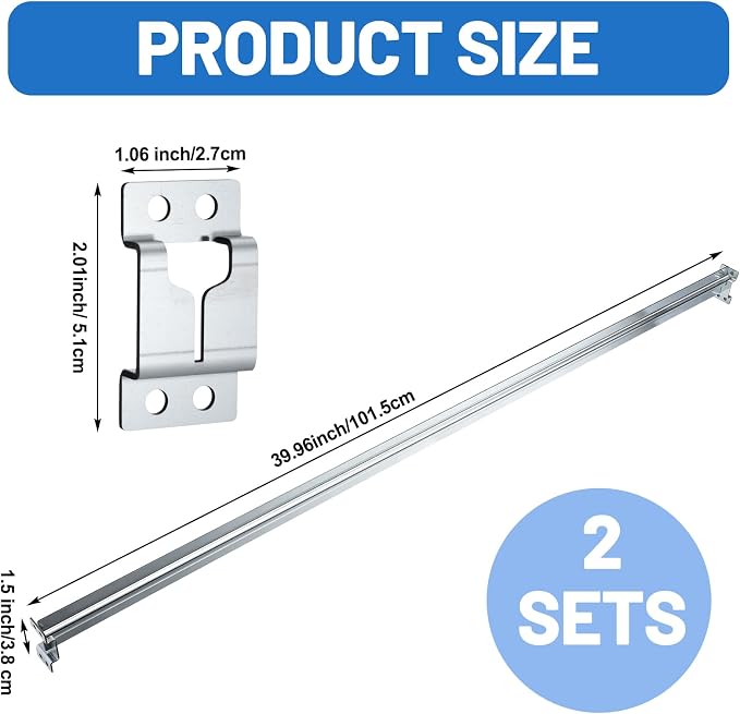 2 Pack Universal File Bars for Filing cabinet Lateral Front to Back File Drawer Rail for Hanging Wood Cabinets Office Storage to Keep Organized (Silver)