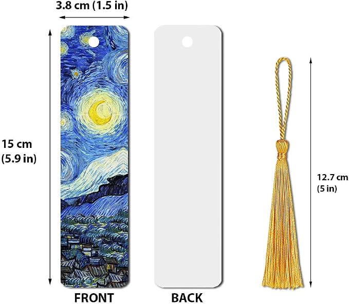 WIRESTER Set of 3 Metal Bookmarks with Light Gold Tassel for Students, Reader, Teachers, Book Lovers - The Starry Night Van Gogh, Cafe Terrace At Night Van Gogh, Irises Vincent Van Gogh
